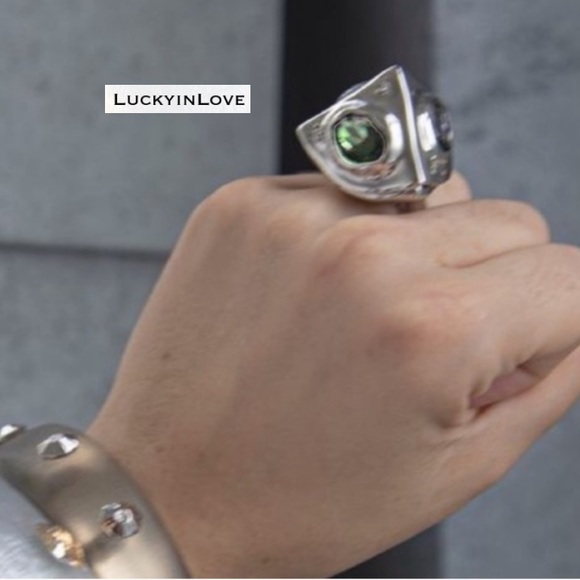 ALEXIS BITTAR • NEW Green Silver Crumpled Chunky Chunky Pyramid Relic Ring - Picture 1 of 12
